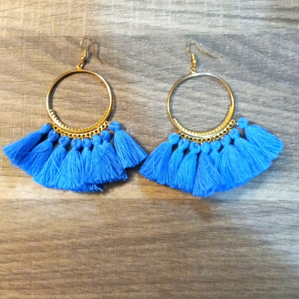 Gold hooped feathered earrings